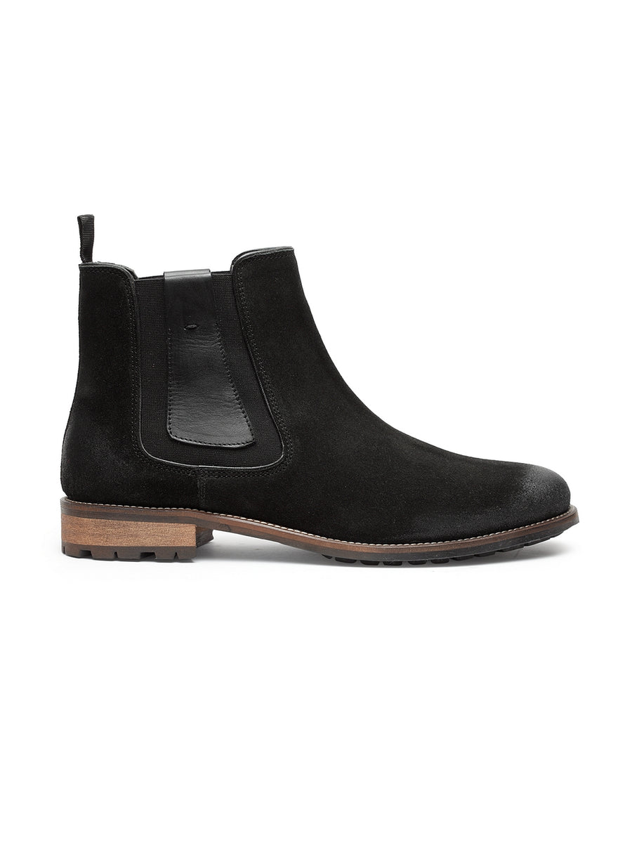 Teakwood Men Black Solid Suede Leather High-Top Flat Boots – Teakwood ...