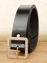 Load image into Gallery viewer, Women Black Solid Gold-Toned Buckle Genuine Leather Belt (one Size)
