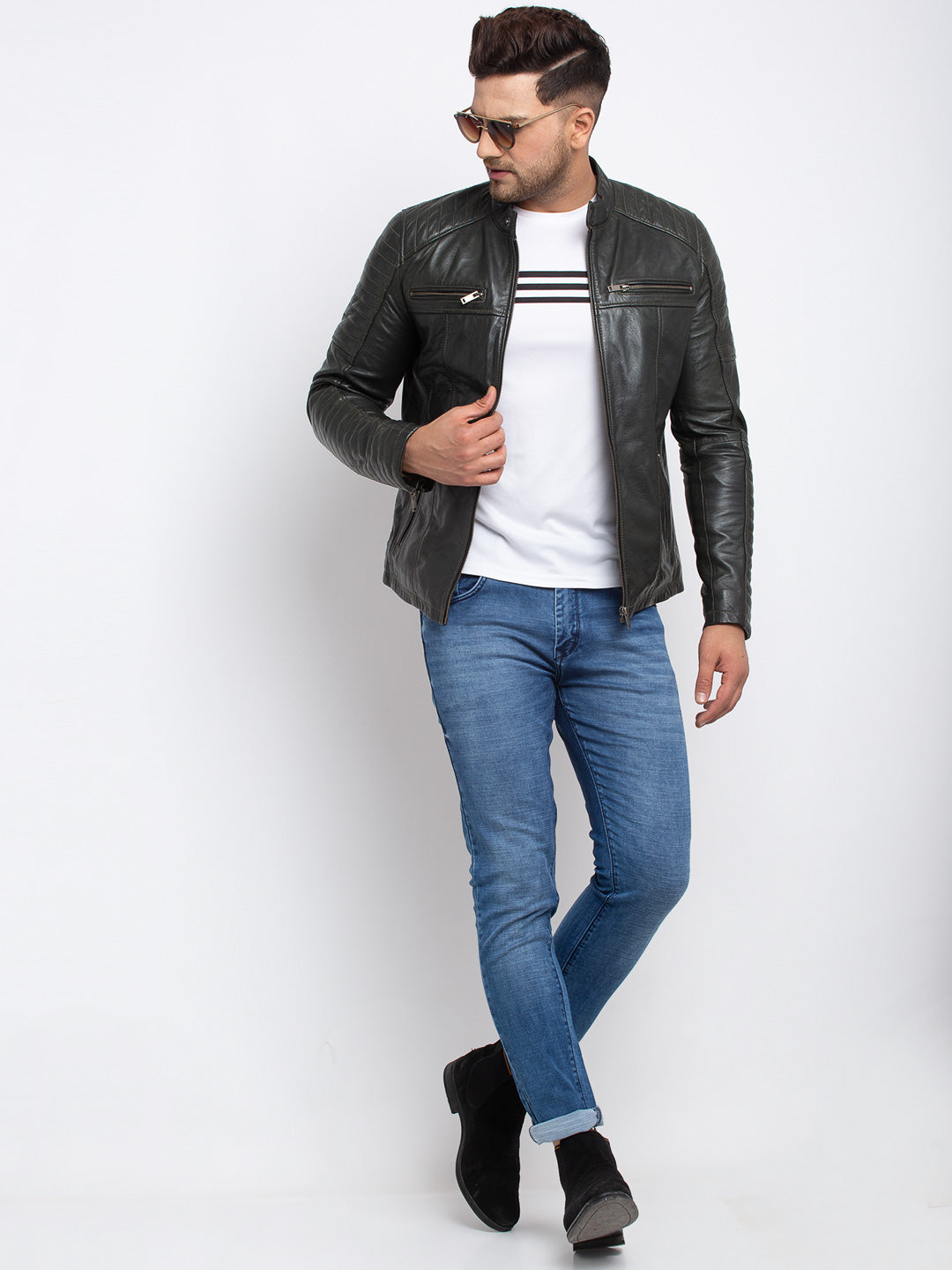 Men's Brown Genuine Leather Slim Fit Motorcycle Jacket - Films Jackets