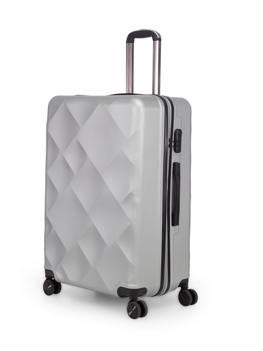 Unisex Silver Textured Hard-Sided Medium Trolley Suitcase – Teakwood ...