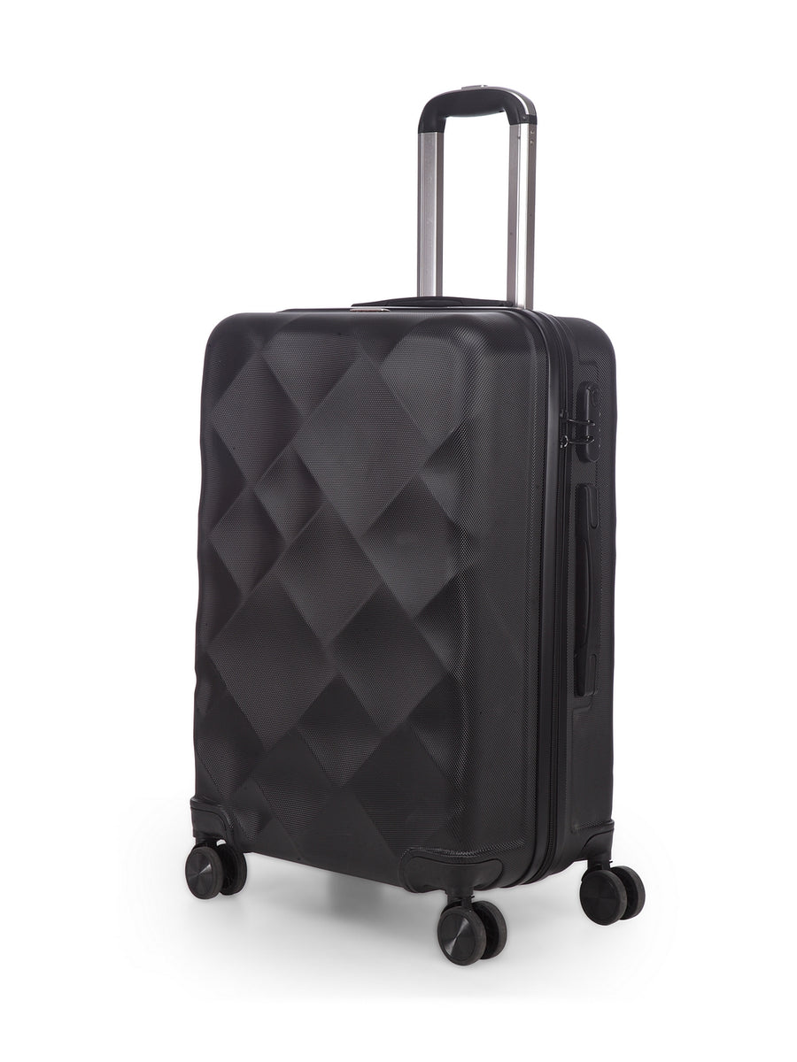 Textured Rigid Suitcase Unisex Black Textured Hard-Sided Medium Trolley Suitcase – Teakwood ...