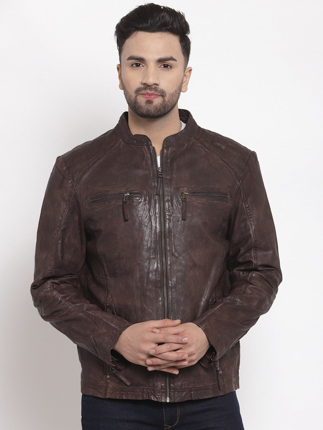 Buy Teakwood Leathers Tan Brown Leather Biker Jacket - Jackets for Men  1620368 | Myntra