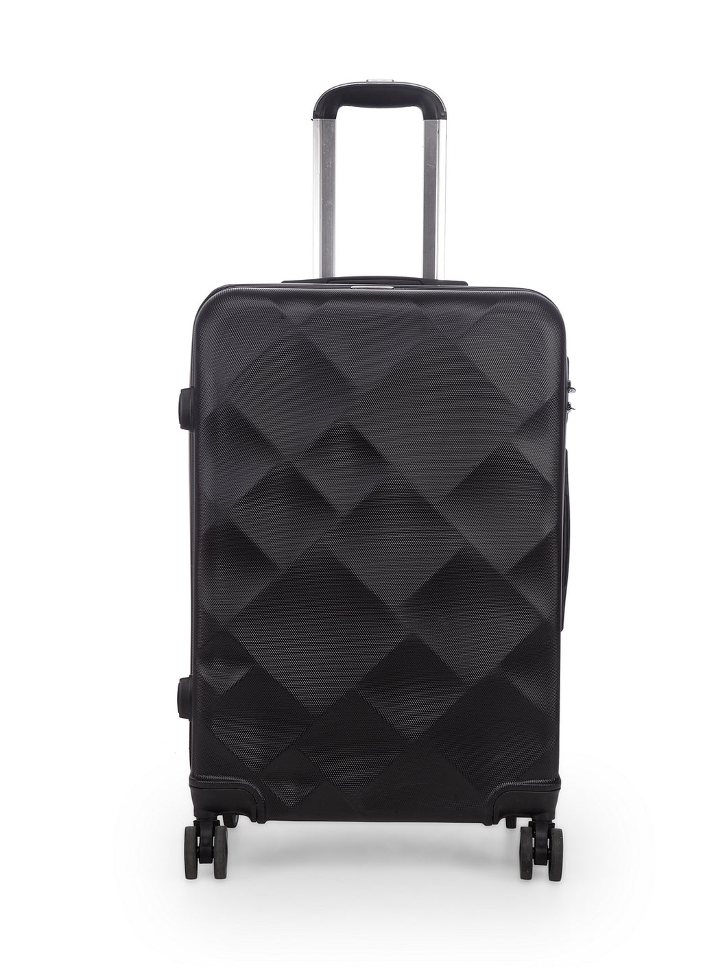 Unisex Black Textured Hard-Sided Medium Trolley Suitcase