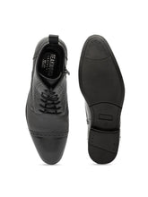 Load image into Gallery viewer, Men Black Solid Leather Round Toe Mid-Top Flat Boots
