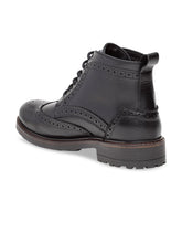 Load image into Gallery viewer, Men Black Solid Leather Round Toe Mid-Top Flat Boots

