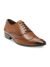 Load image into Gallery viewer, Men Tan Brown Solid Leather Round Toe Formal Oxfords
