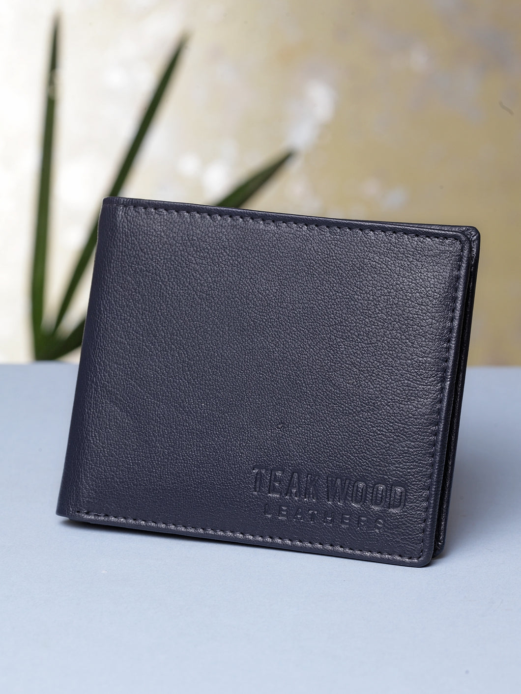 Teakwood Unisex Genuine Leather Blue Bi Fold RFID Solid Wallet