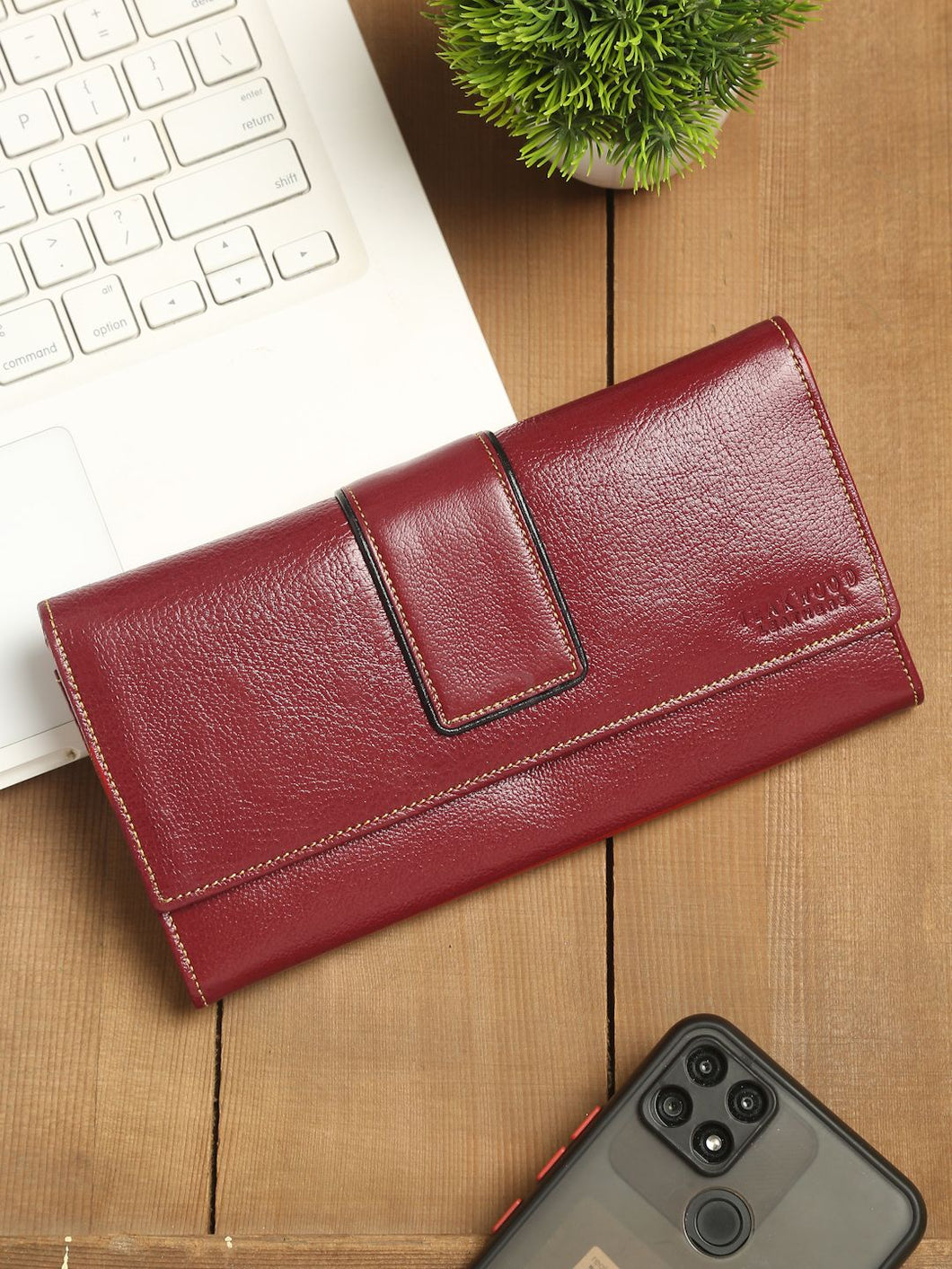 Teakwood Genuine Leather Red Color Wallet