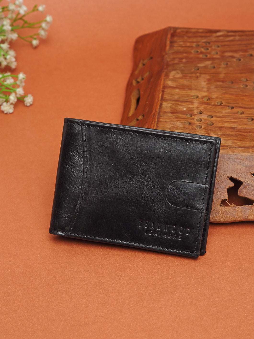 Teakwood Genuine Leather Black Colour Money Clip