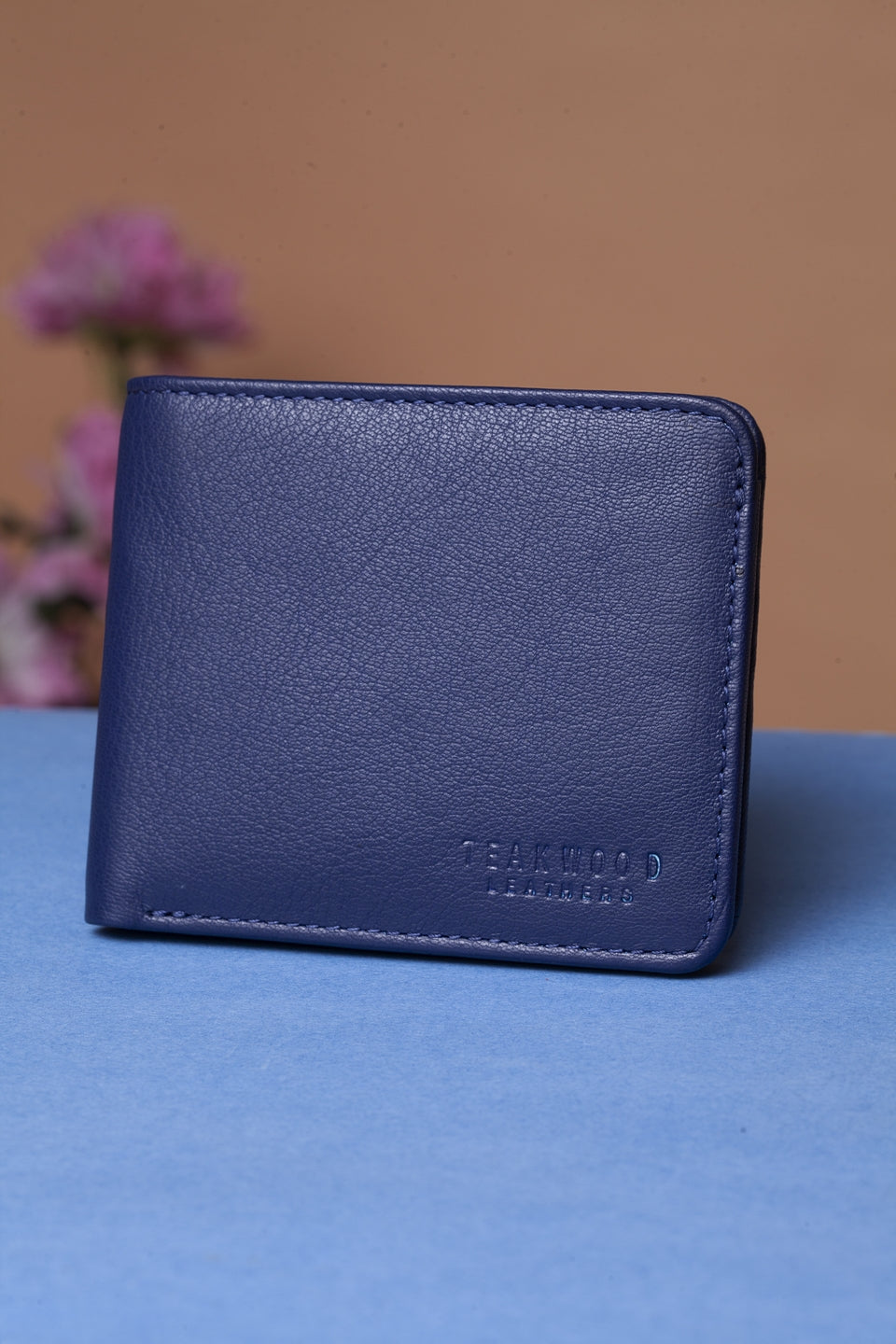 Teakwood Unisex Genuine Leather Blue Bi Fold RFID Solid Wallet