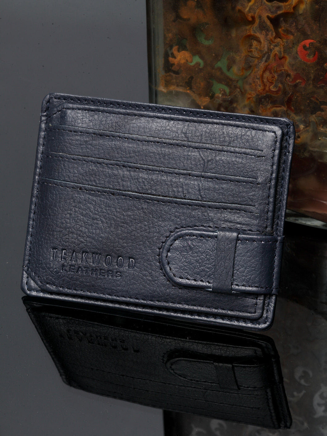 Teakwood Unisex Genuine Leather Cradholder with Clip Closure (Blue)