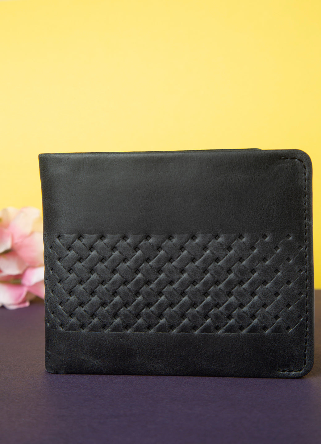 Teakwood Men Genuine Leather Black Bi fold wallets