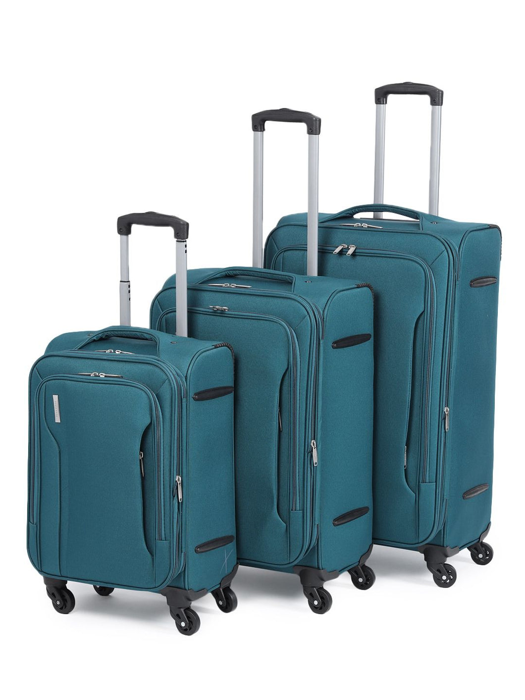Unisex Set Of 3 Teal Solid Soft-sided Trolley Suitcases