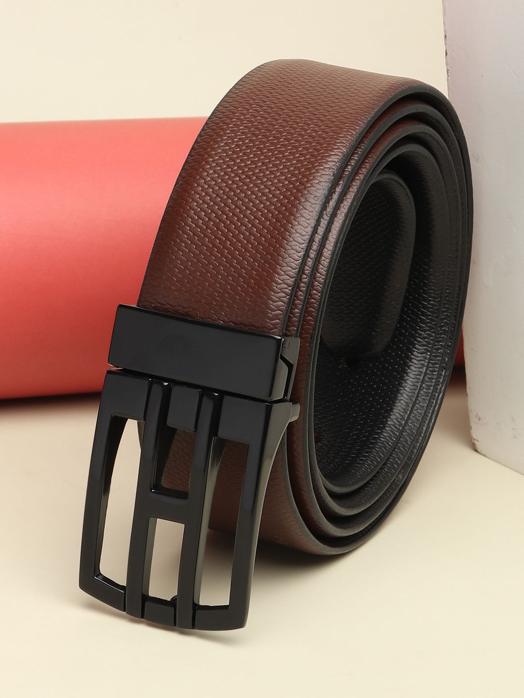 Men Black & Brown Solid Reversible Leather Belt