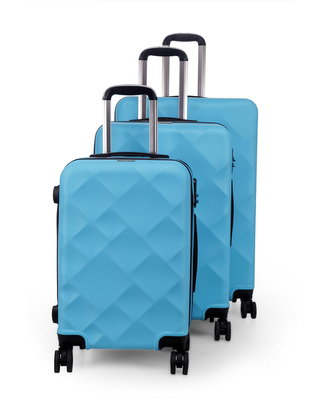 Unisex Set of 3 Blue Textured Hard-Sided Trolley Suitcases
