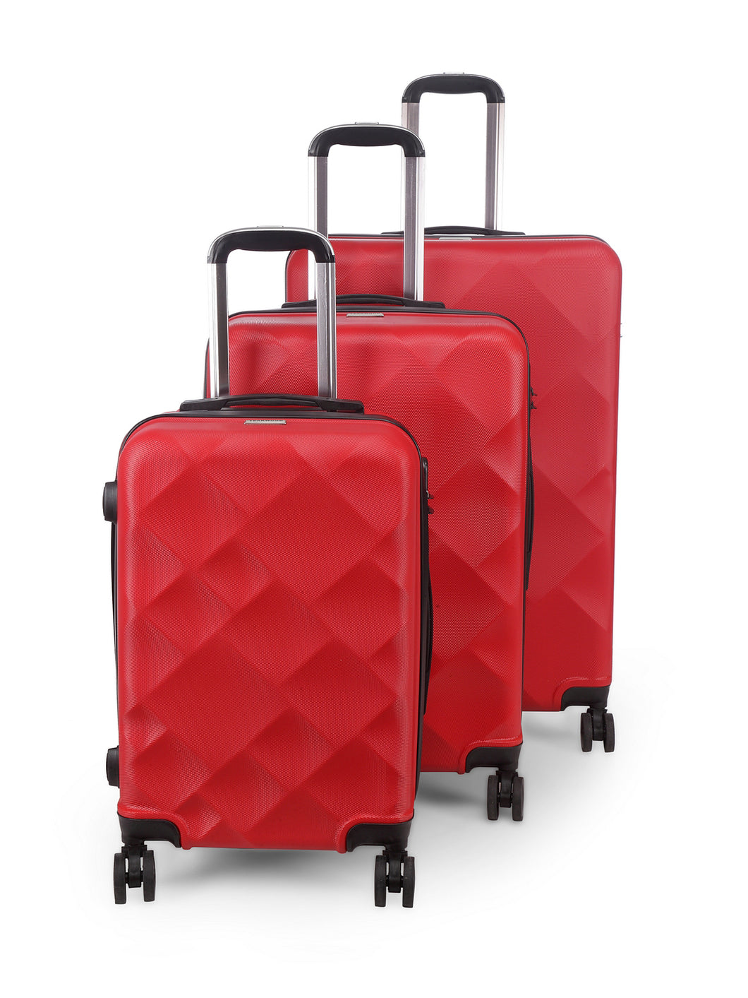 Unisex Red Textured Hard-Sided Set Trolley Suitcase