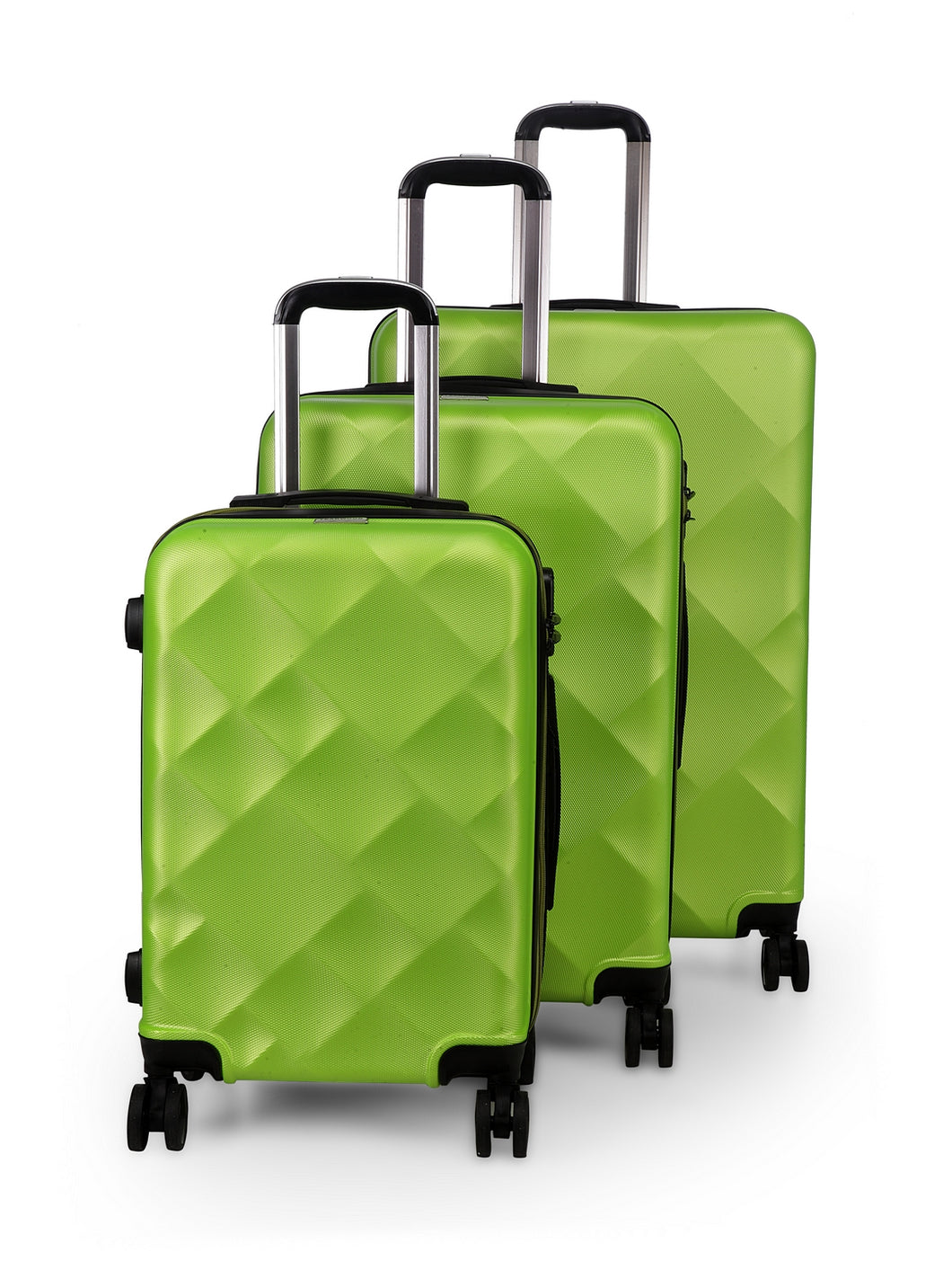 Unisex Set of 3 Green Textured Hard-Sided Trolley Suitcases