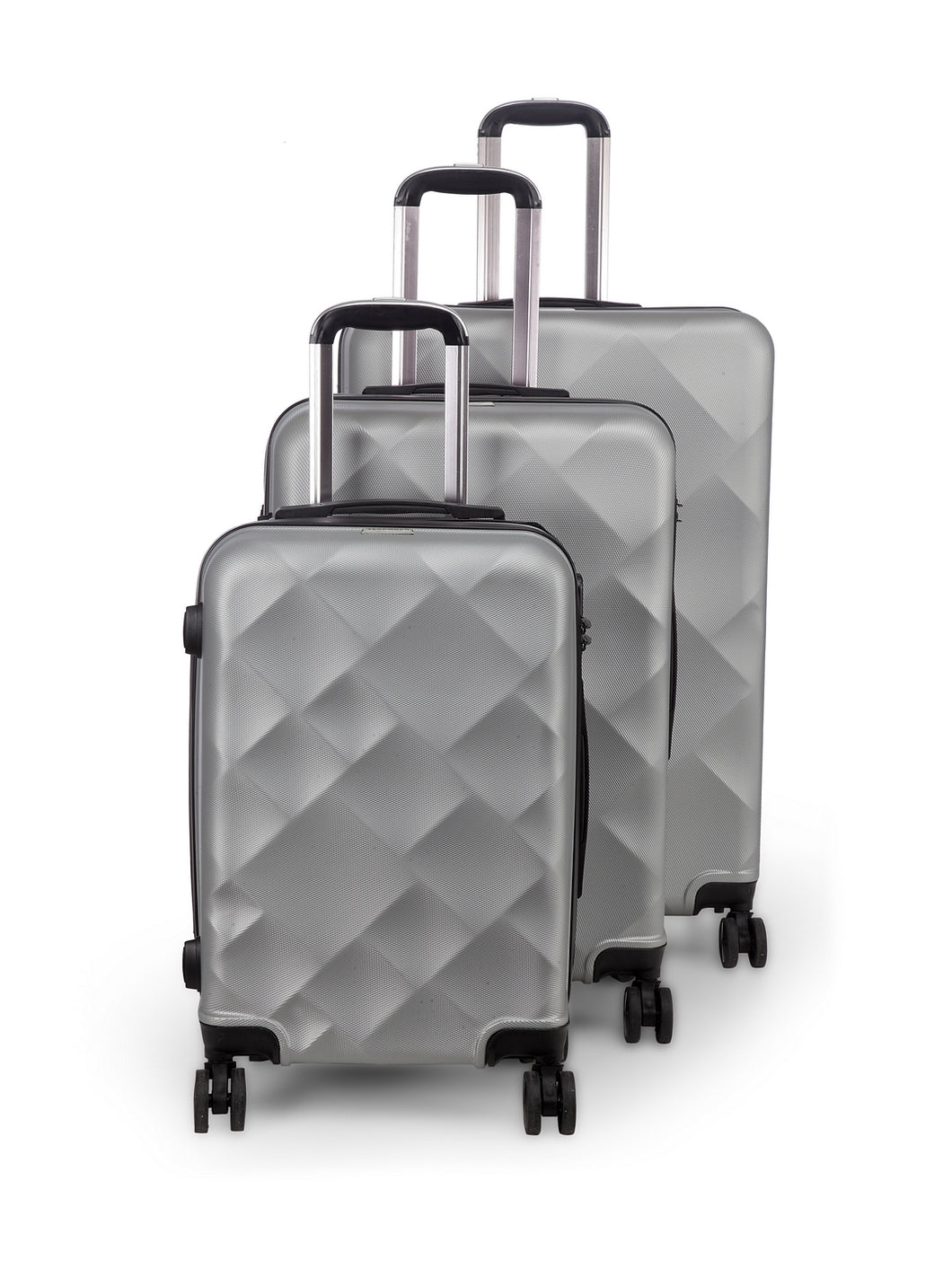 Unisex Set of 3 Silver Textured Hard-Sided Large Trolley Suitcases