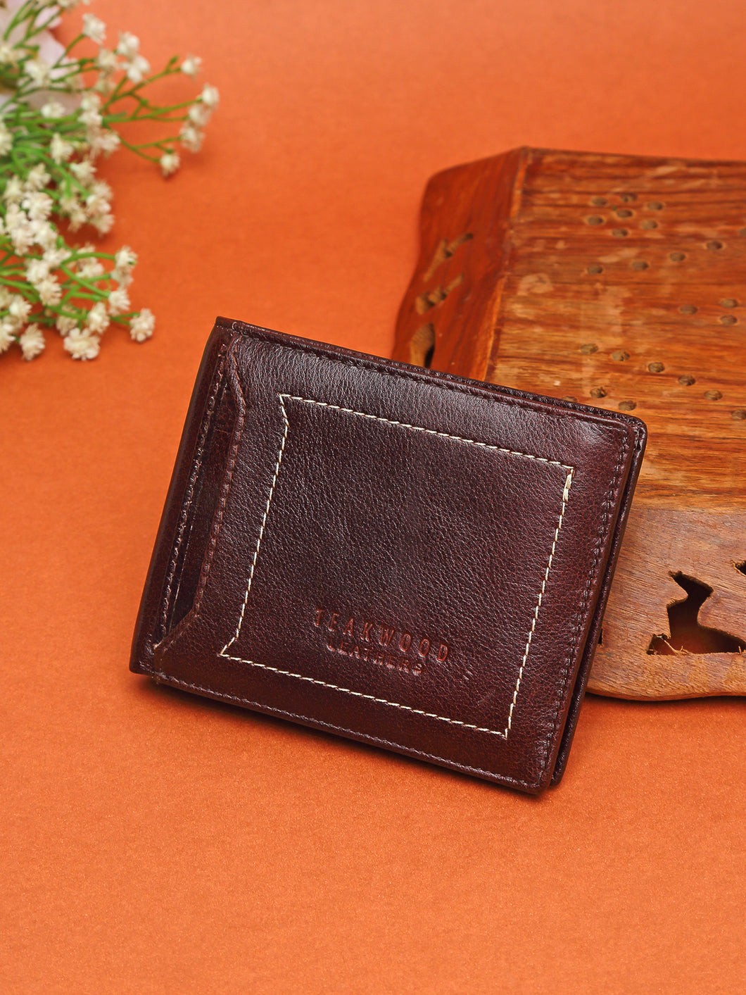 Teakwood Genuine Leather Men Jam Solid Two Fold Leather Wallet