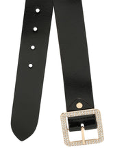 Load image into Gallery viewer, Women Black Solid Gold-Toned Buckle Genuine Leather Belt
