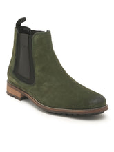 Load image into Gallery viewer, Teakwood Men Olive Solid Suede Leather High-Top Flat Boots

