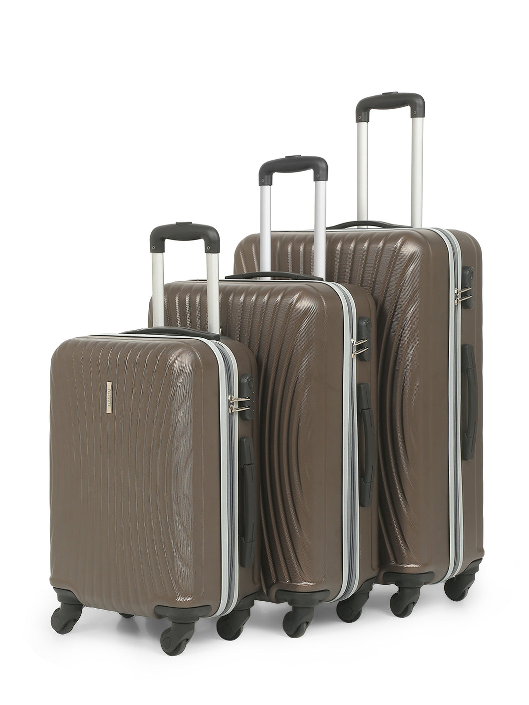 Set of Brown Textured Hard-Sided Cabin Trolley Suitcase