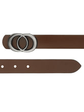 Load image into Gallery viewer, Teakwood Genuine Brown Leather Belt Round Silver Tone Buckle
