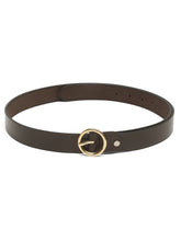 Load image into Gallery viewer, Teakwood Genuine Brown Leather Belt Round Gold Tone Buckle
