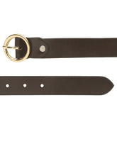 Load image into Gallery viewer, Teakwood Genuine Brown Leather Belt Round Gold Tone Buckle
