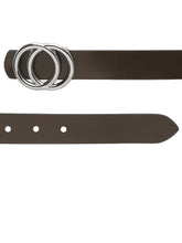 Load image into Gallery viewer, Teakwood Genuine Coffee Brown Leather Belt Round Silver Tone Buckle
