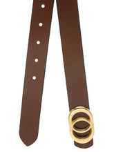 Load image into Gallery viewer, Teakwood Genuine Brown Leather Belt Round Gold Tone Buckle
