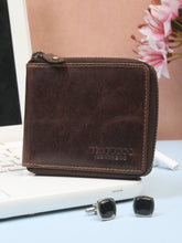 Load image into Gallery viewer, Teakwood Men Genuine Leather Brown Zipper Wallet
