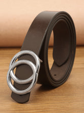 Load image into Gallery viewer, Teakwood Genuine Coffee Brown Leather Belt Round Silver Tone Buckle
