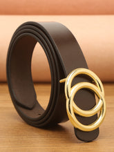 Load image into Gallery viewer, Teakwood Genuine Coffee Leather Belt Round Gold Tone Buckle
