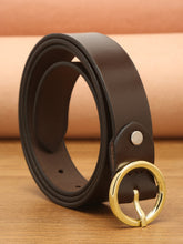 Load image into Gallery viewer, Teakwood Genuine Brown Leather Belt Round Gold Tone Buckle
