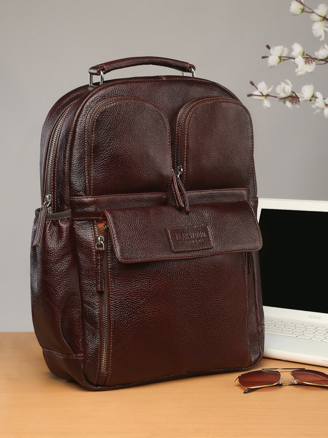 Teakwood Unisex Genuine Leather Dark Brown Solid Backpack||Unisex Laptop Bag/Backpack