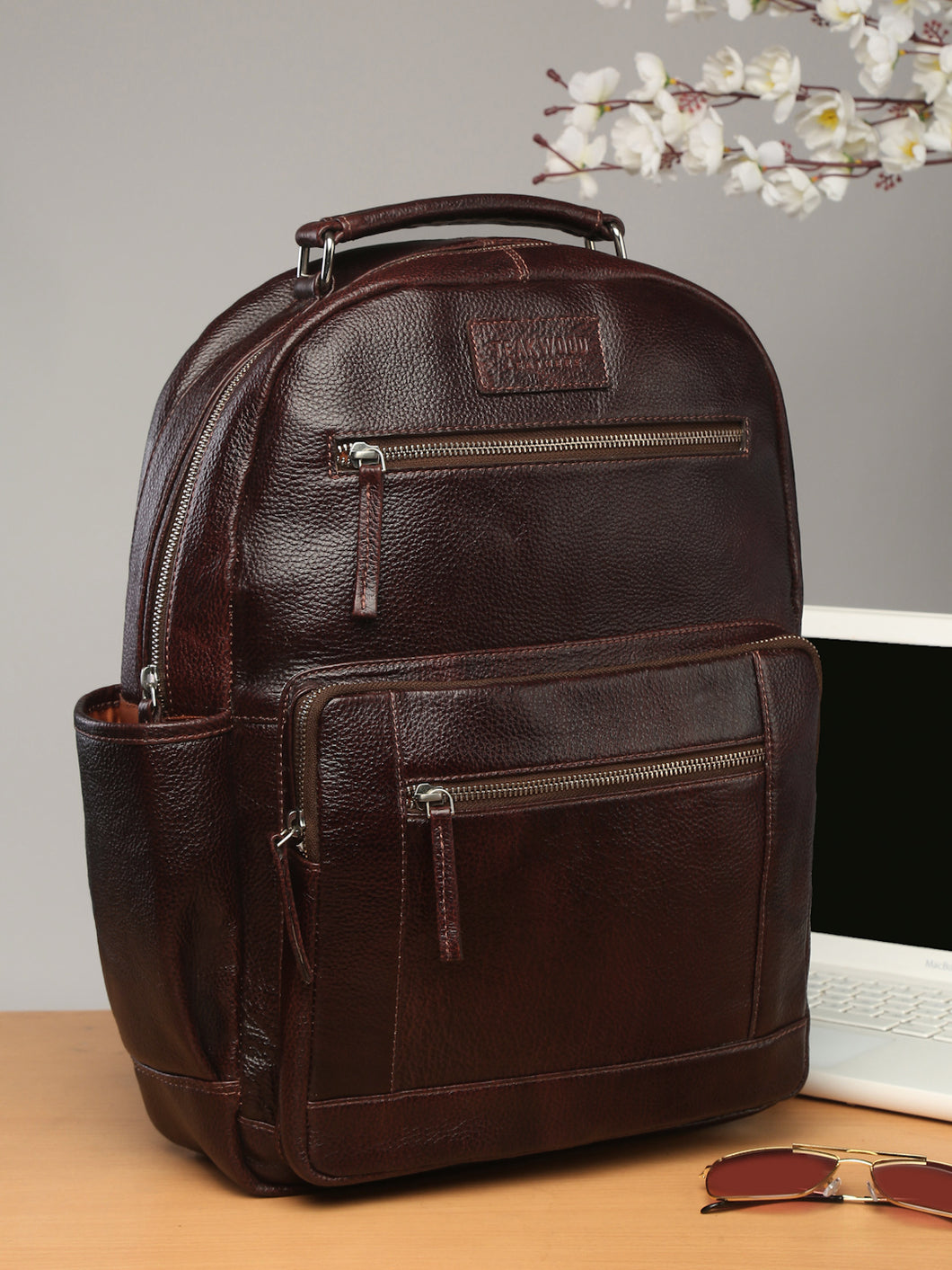 Dark Brown Textured Backpack Teakwood Leathers - Main Image