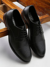 Load image into Gallery viewer, Men Black Textured Leather Formal Derby
