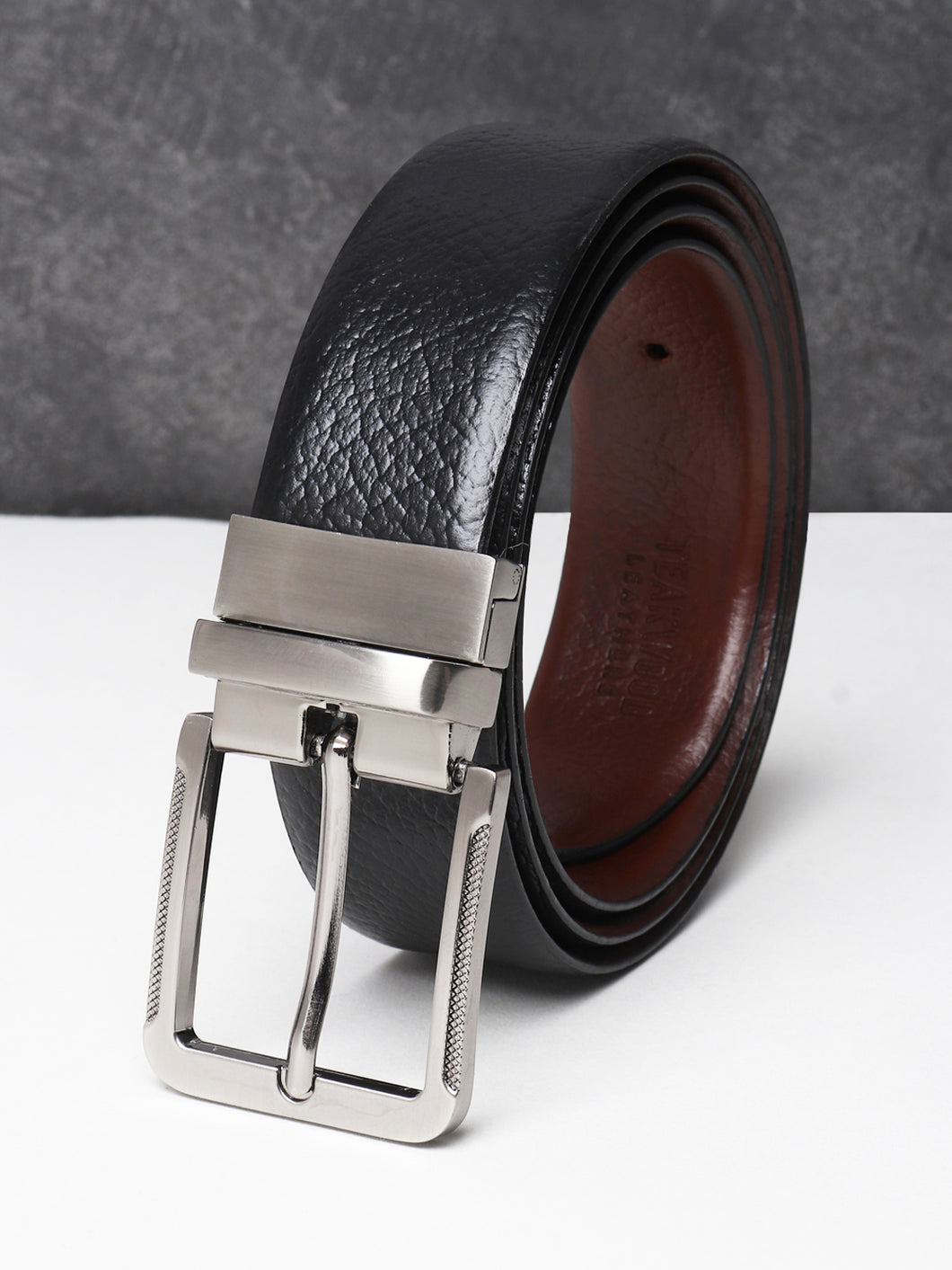 Men Black & Brown Texture Reversible Leather Belt