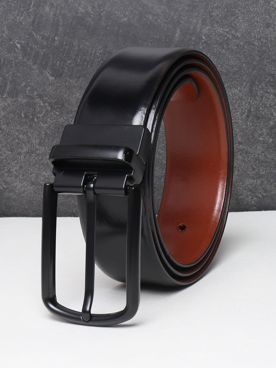 Men Black Brown Solid Reversible Leather Belt