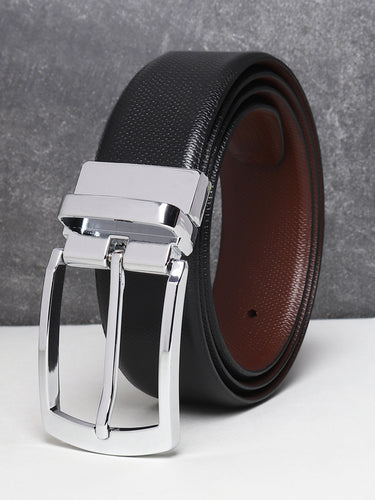 Men Black & Brown Texture Reversible Leather Belt
