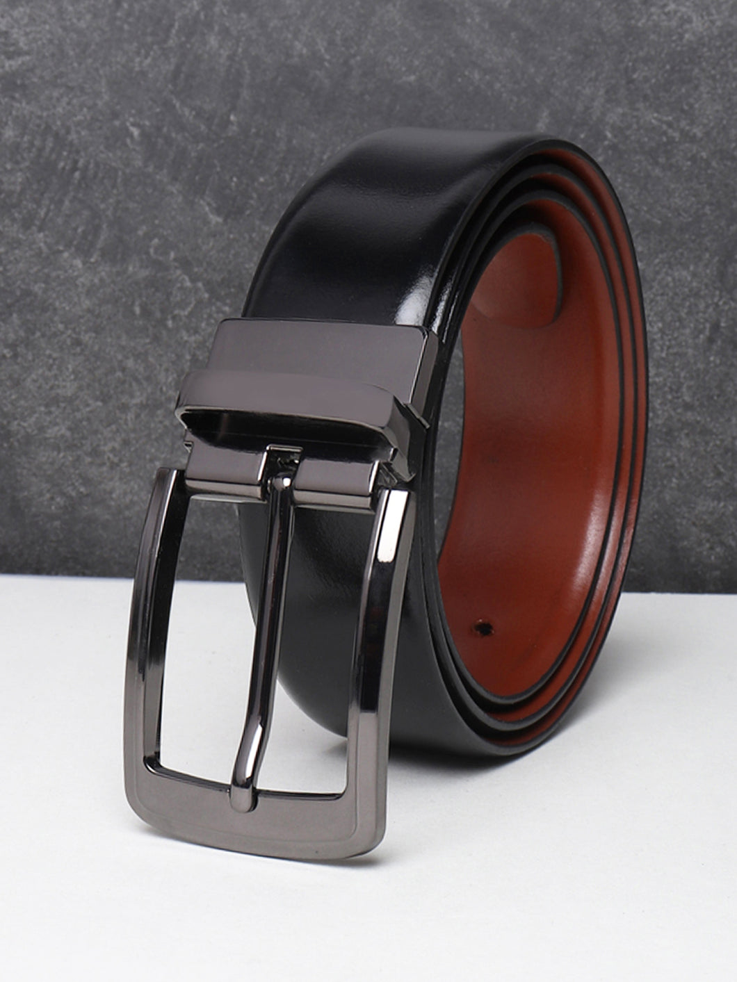 Men Black & Brown Solid Reversible Leather Belt