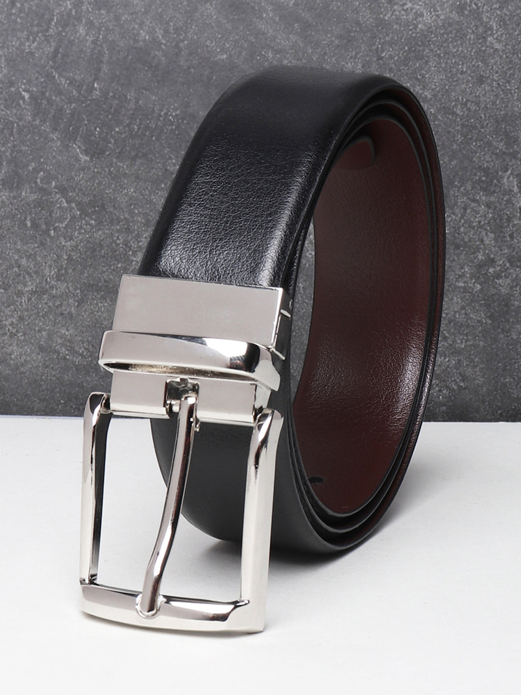 Men Black & Brown Texture Reversible Leather Belt