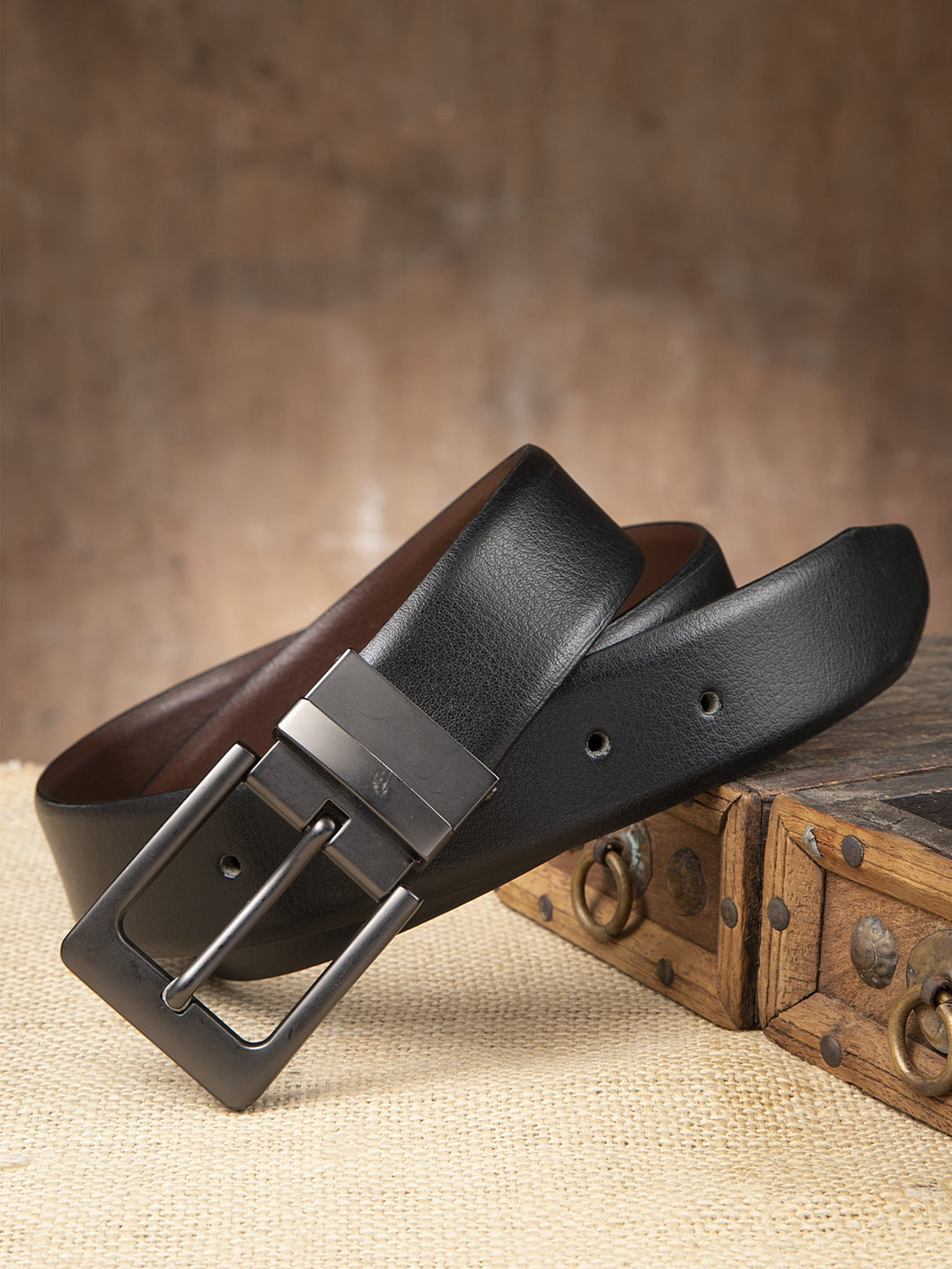 Men Black & Brown Solid Reversible Genuine Leather Belt