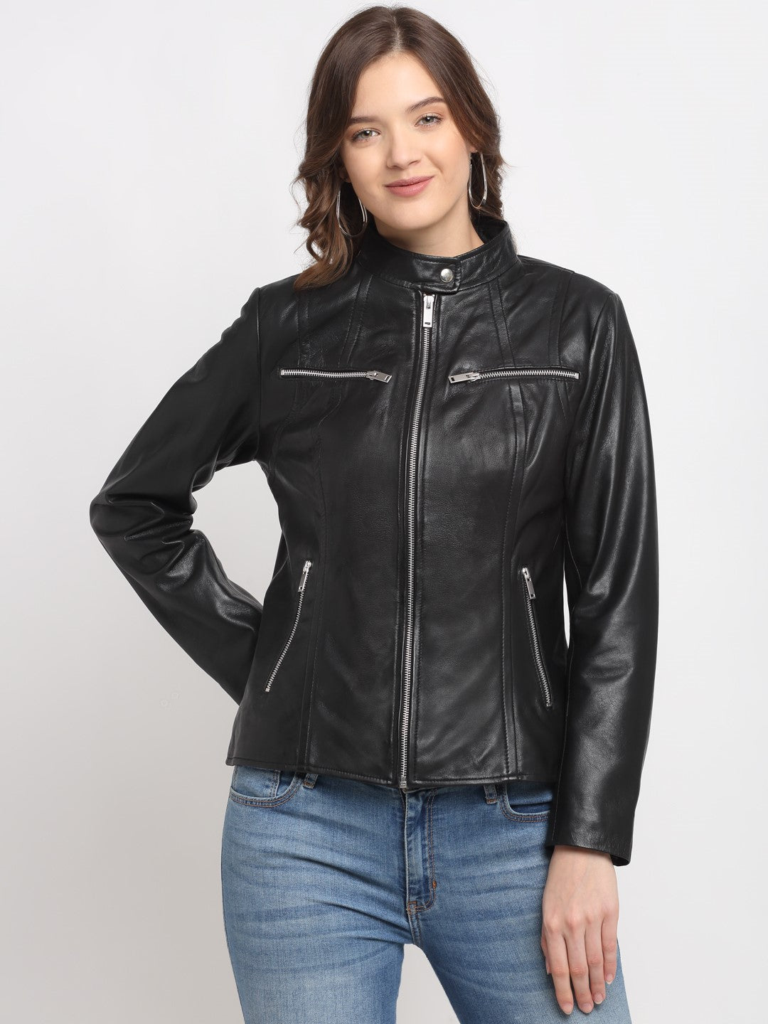 Women's Leather Jacket, Women's Black Leather Jacket Made of 100