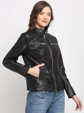 Load image into Gallery viewer, Teakwood Leathers Black Women&#39;s 100% Genuine Jacket
