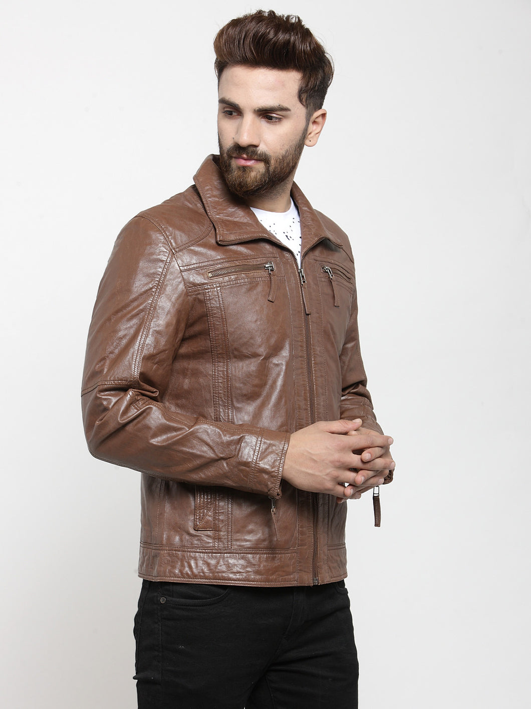 Teakwood Genuine Leathers Men's Jacket (Brown)
