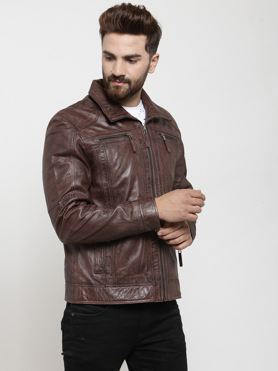 Teakwood Leathers Dark Brown Men's 100% Genuine Leather Jacket