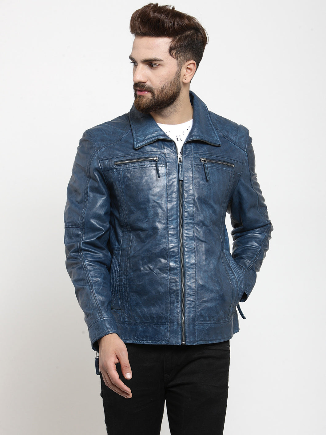 Teakwood Leathers Royal Blue Men's 100% Genuine Leather Jacket