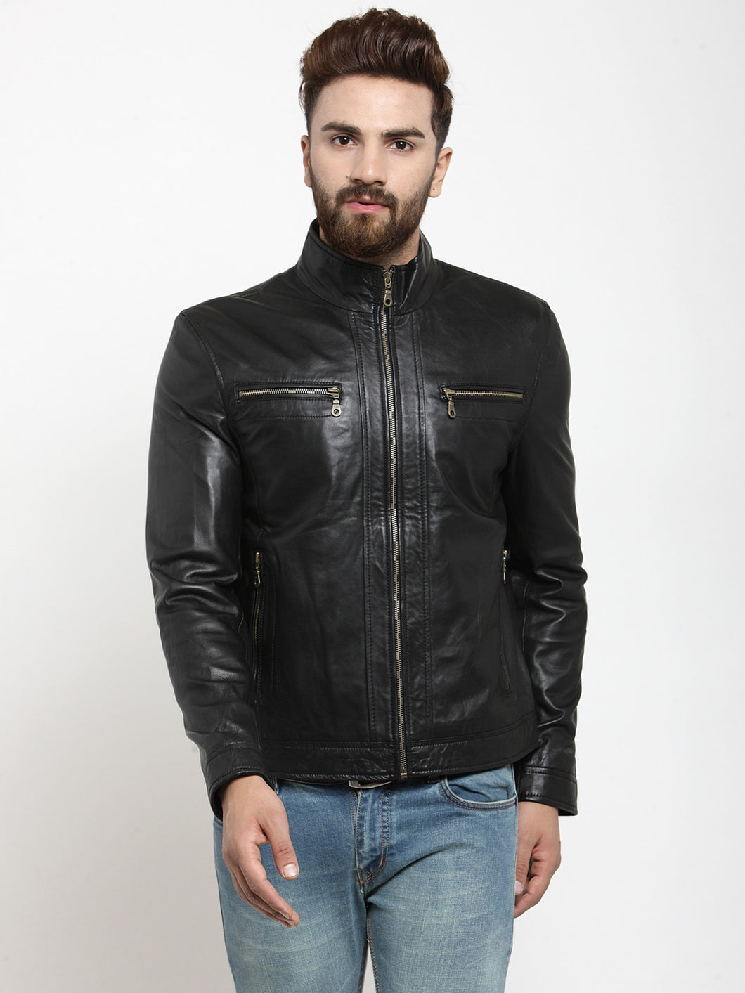 Teakwood Leathers Black Men's 100% Genuine Leather Jacket